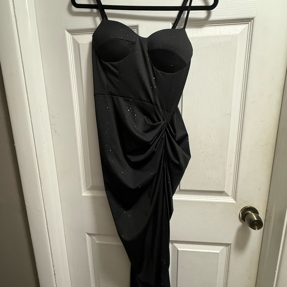 Chic Black Asymmetrical Ruched Bustier Dress